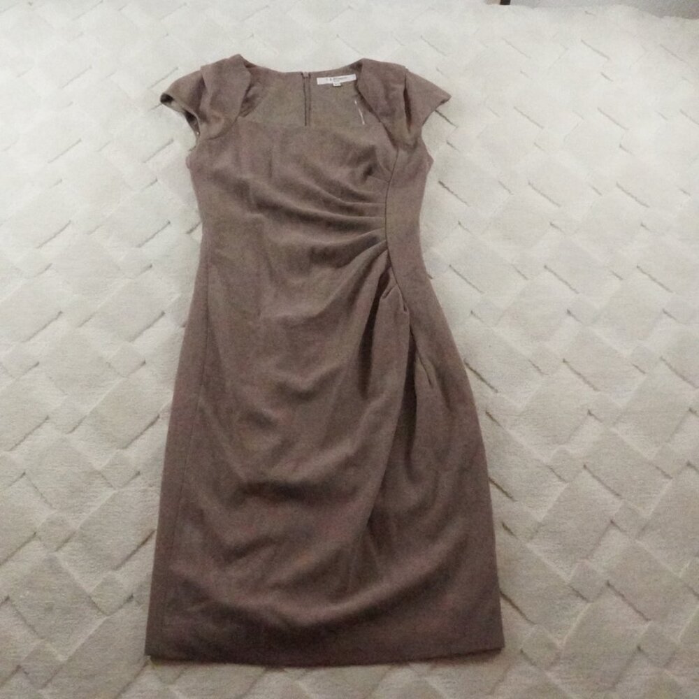 LK Bennett Taupe Stretch Ruched Pencil Dress Womens 6 Formal Preppy